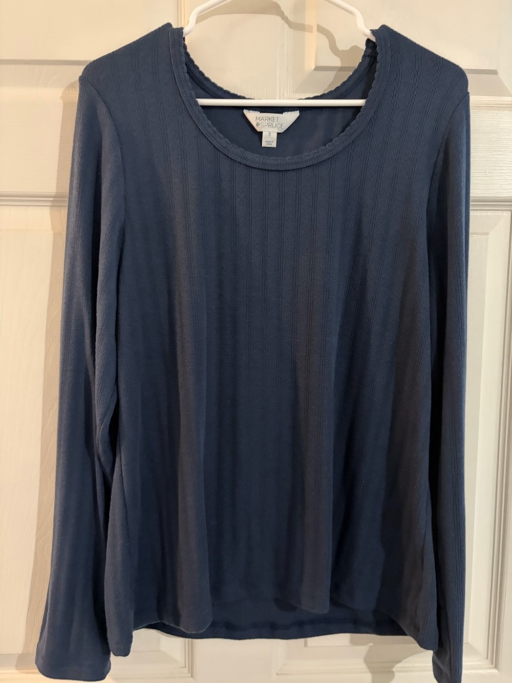 Market & Spruce Top XL Blue Long Sleeve Ribbed Knit Casual Lightweight